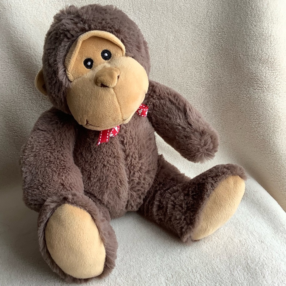 Kellytoy Brown Plush Monkey W Rattle Inside Stuffed Animal Toy Red Heart Bow
